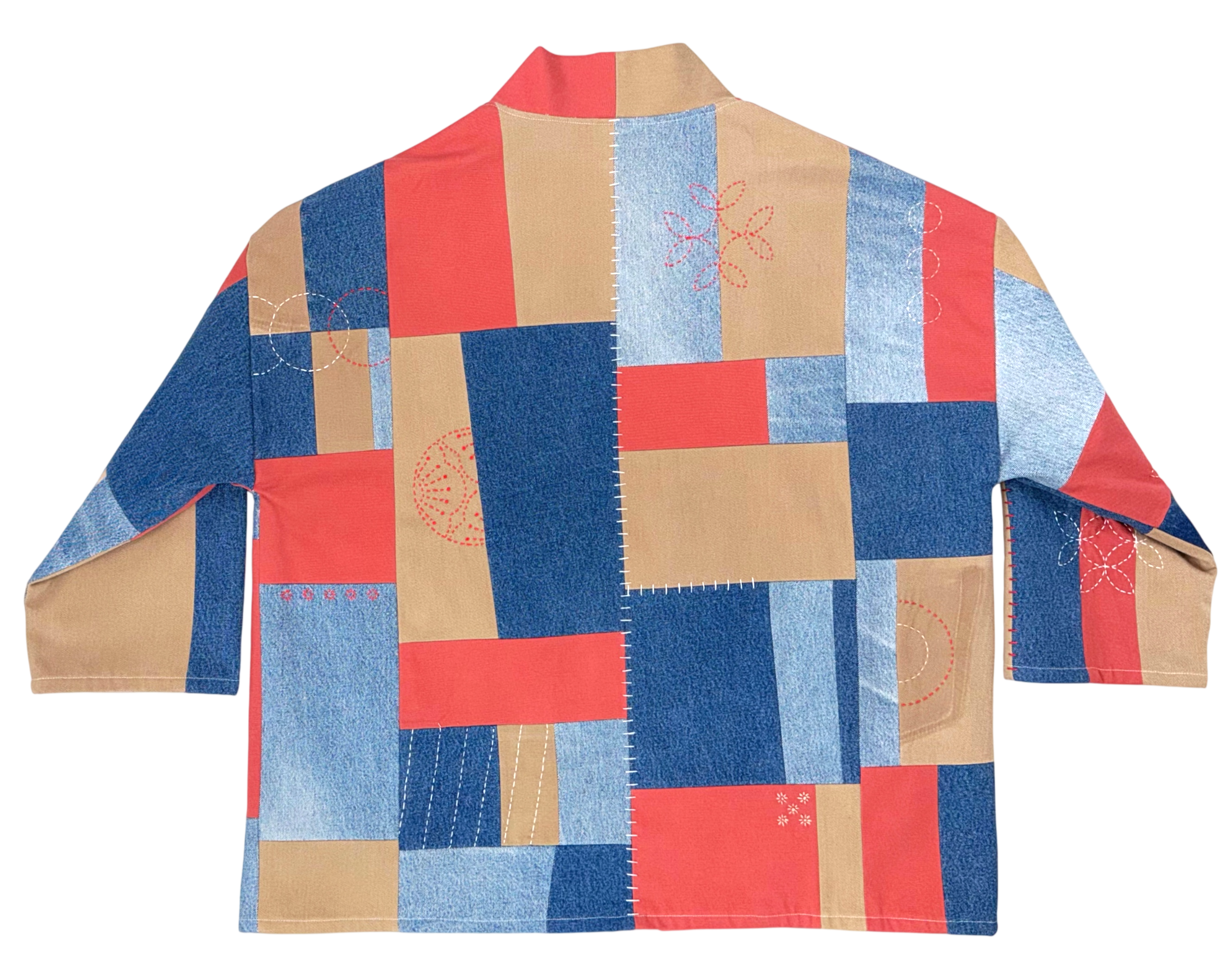 HAORI in colour block red/blue/beige