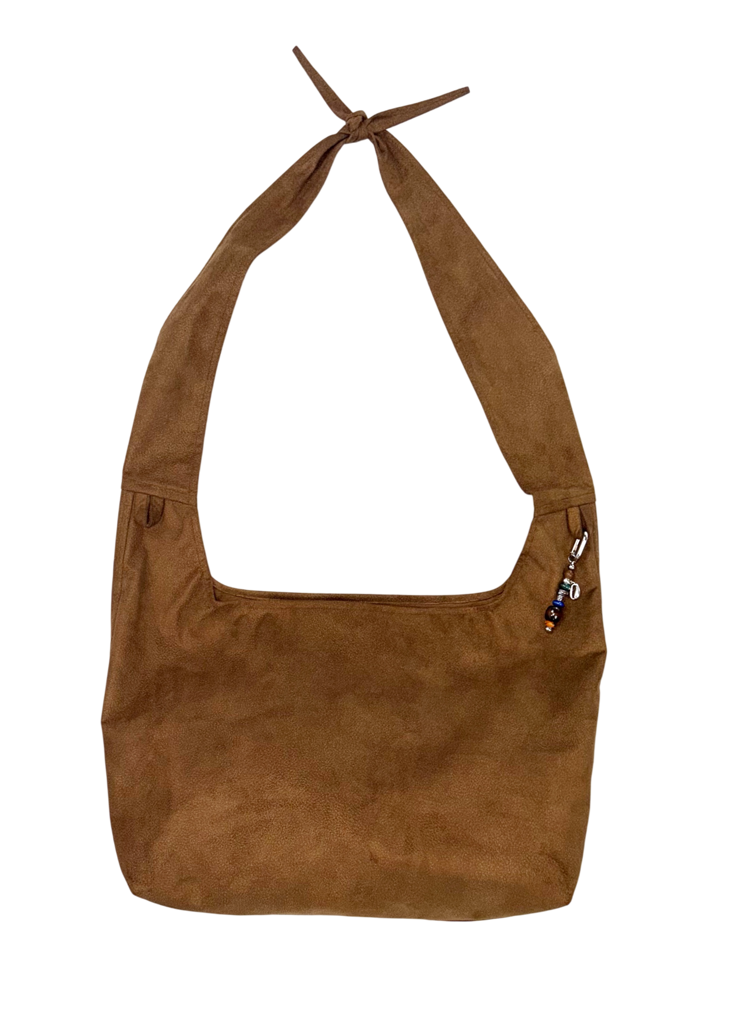 horn knot bag in brown faux suede
