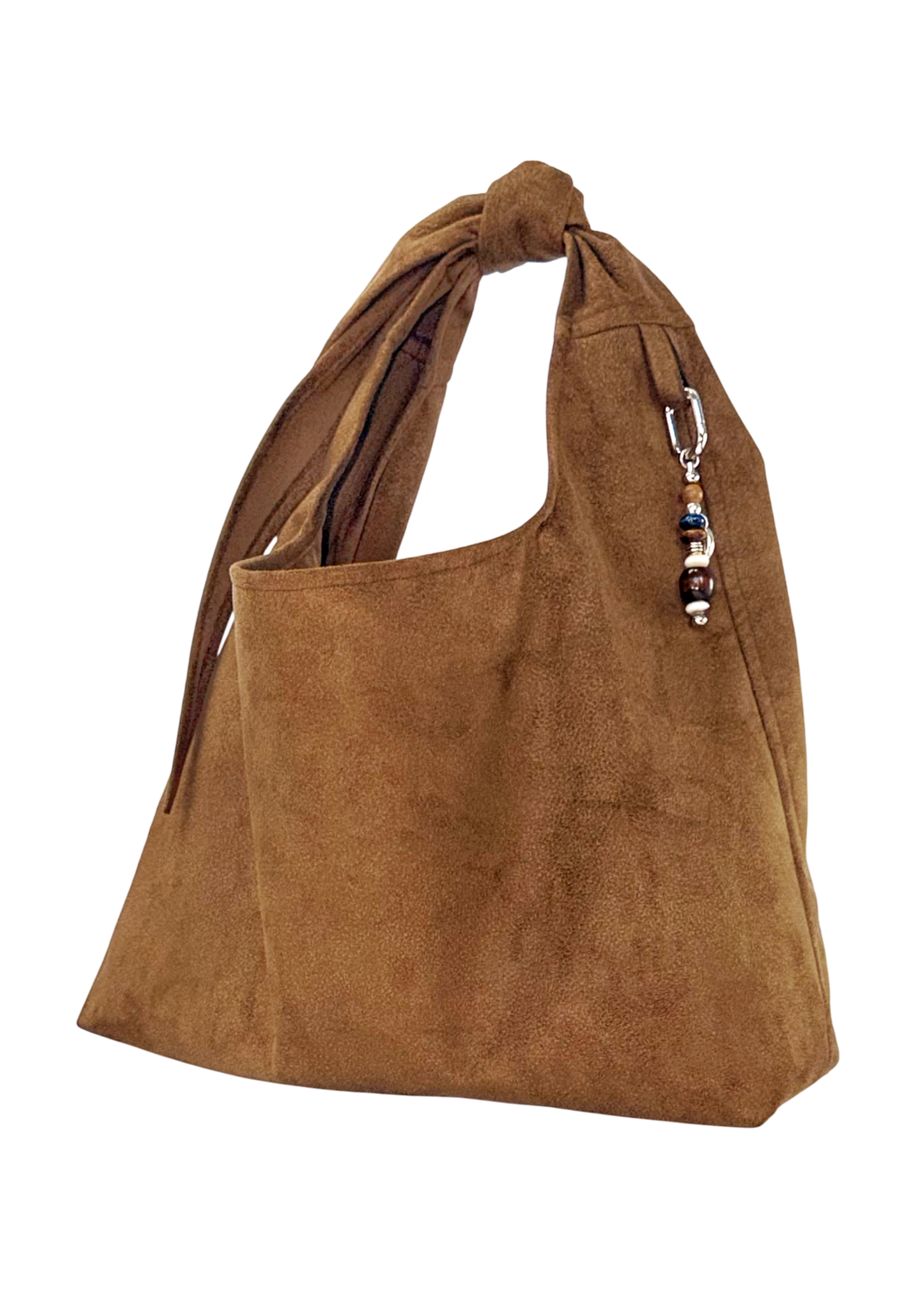 horn knot bag in brown faux suede