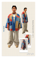HAORI in colour block red/blue/beige