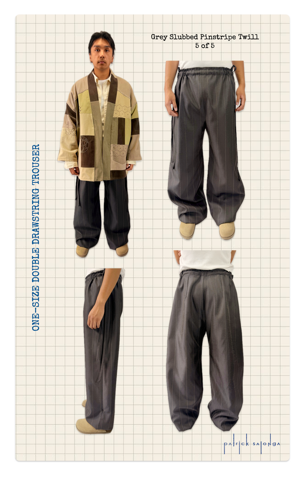 one-size double drawstring trouser (grey pinstripe)